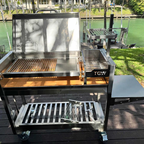 Argentinian Freestanding Charcoal Grill Tagwood BBQ18SS 304 SS with Shovel Poker & Heavy-Duty Casters for Mobility - PRE-ORDER
