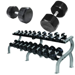 Troy 55 lb to 100 lb 12 Sided Premium Rubber Encased Dumbbell Set with Rack