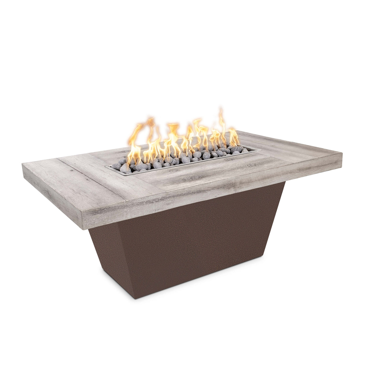 The Outdoor Plus Tacoma Wood Grain Concrete and Steel Fire Table plus Free Cover
