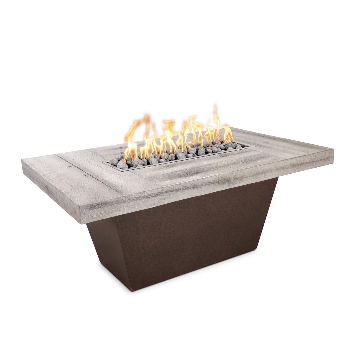 The Outdoor Plus Tacoma Wood Grain Concrete and Steel Fire Table plus Free Cover