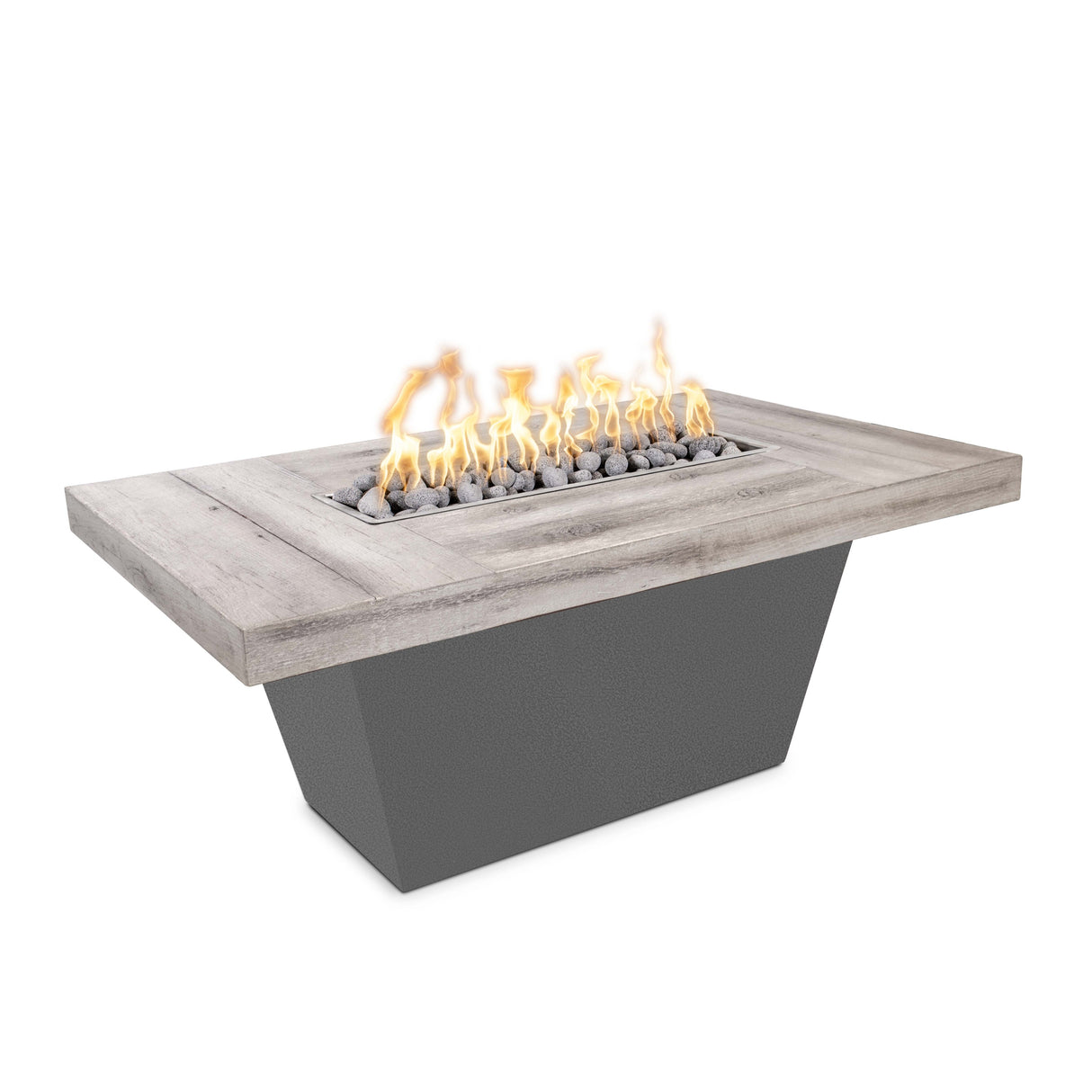 The Outdoor Plus Tacoma Wood Grain Concrete and Steel Fire Table plus Free Cover