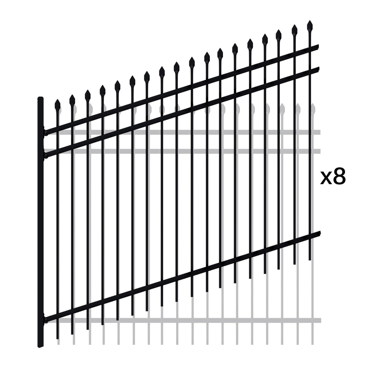 Aleko Commercial Grade Steel Fence Kit – Tokyo Style – 8 Panels (8x6 ft.) for Flat and Sloped Installation
