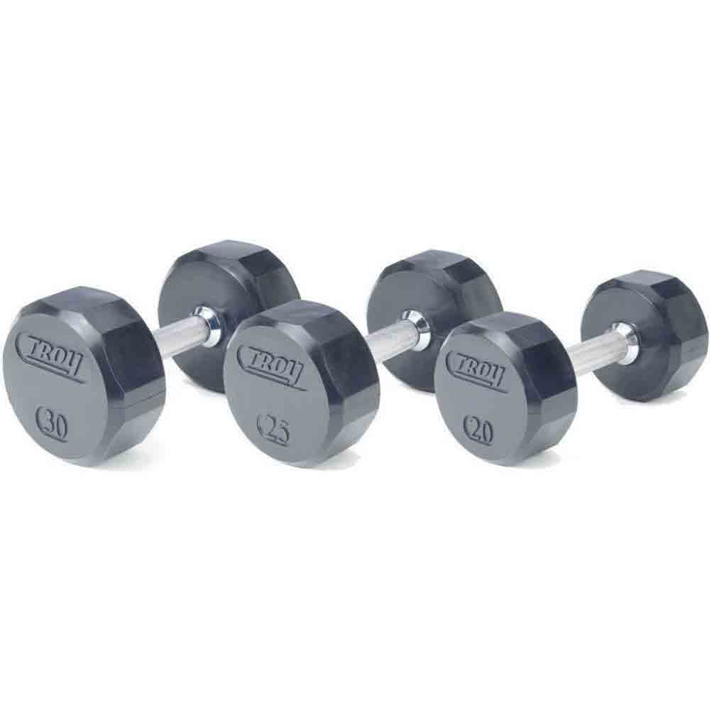 Troy 5 lb to 100 lb 12 Sided 20 Pair Premium Rubber Encased Dumbbell Set with Racks