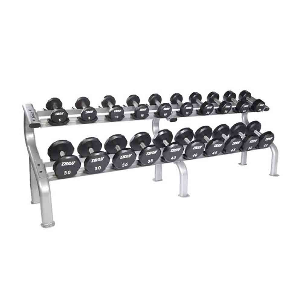 Troy 12 Sided Premium Urethane Dumbbell Set & Rack