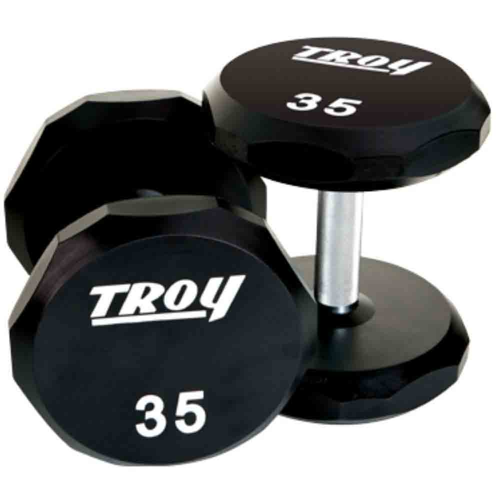 Troy 5 lb to 75 lb 12 Sided Urethane Dumbbell Set with Rack