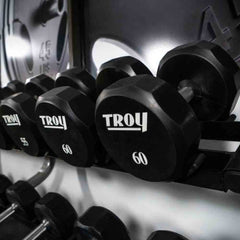 Troy 5 lb to 75 lb 12 Sided Urethane Dumbbell Set with Rack