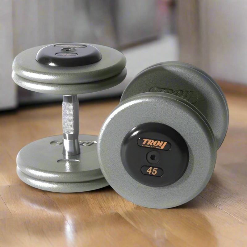 Troy HFDC-R Pro-Style Gray Dumbbell Sets Rubber End Caps 32mm Contoured Handle