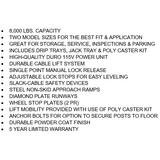 Tuxedo FP8K-DX-XLT 8,000 lb Deluxe Storage Lift Extended Length / Height - Poly casters, drip trays, jack tray FP8K-DX-XLT