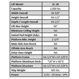 Tuxedo SC-2K 2,000 lb Single Column Lawnmower Storage Lift - 110V Duro Included SC-2K