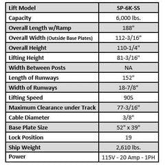 Tuxedo SP-6K-SS 6,000 lb Single Post Storage Lift SP-6K-SS