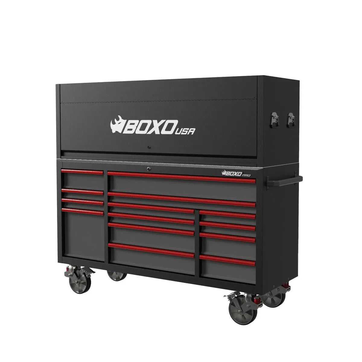 Boxo Pro Series | Loaded 72" 14-Drawer Garage Top Rolling Tool Box | Black