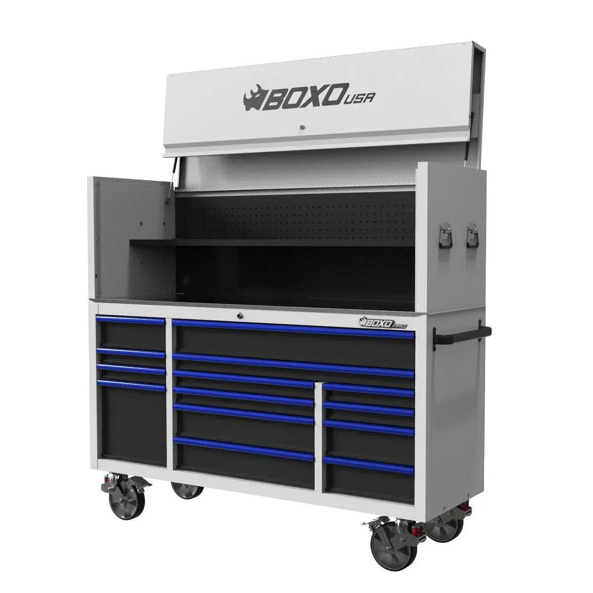 Boxo Pro Series | Loaded 72" 14-Drawer Garage Top Rolling Tool Box | White
