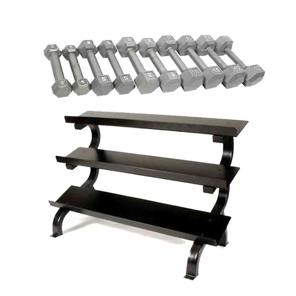 USA 5 lb to 75 lb Iron Hex Dumbbell Set with Rack