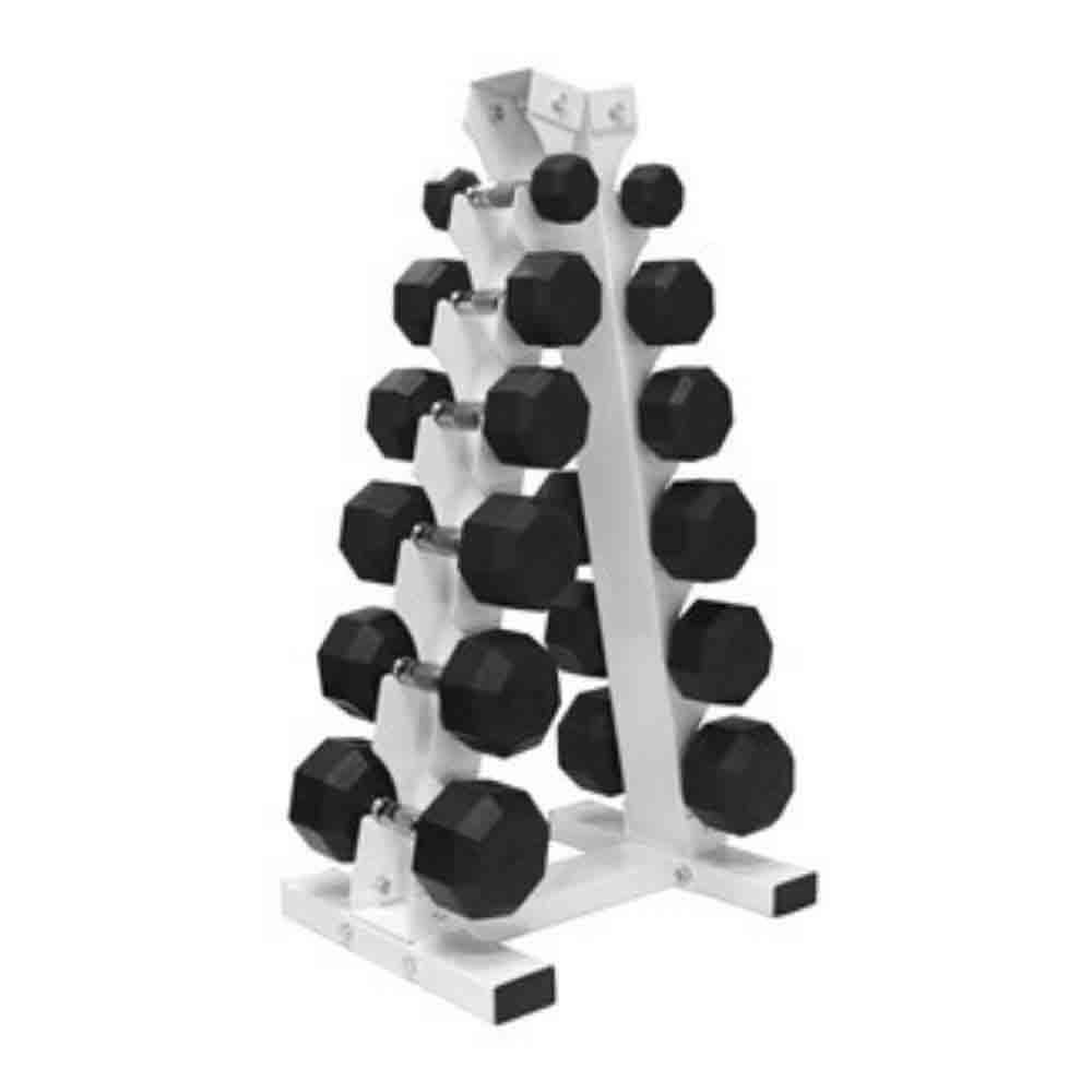 VTX 5 lb to 30 lb set of Rubber Dumbbells with A-Frame Rack