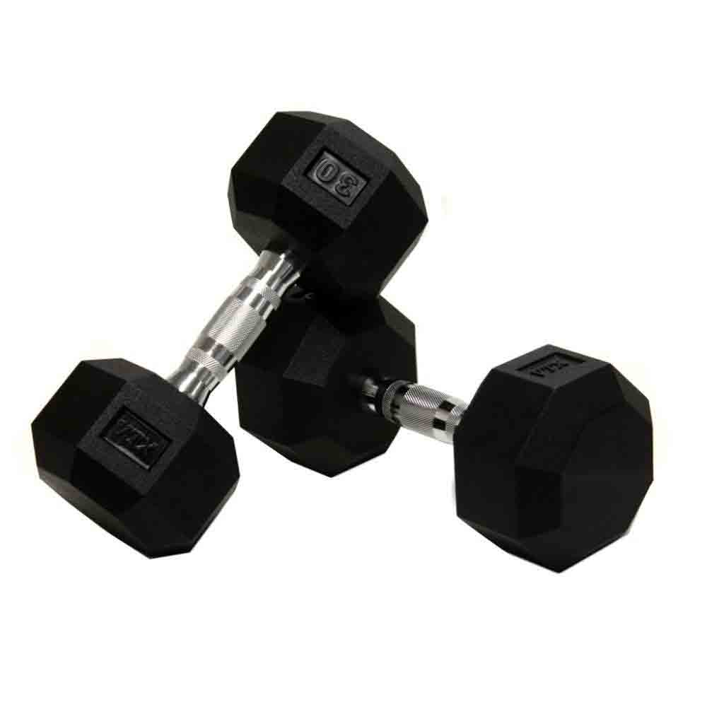 VTX 5 lb to 30 lb set of Rubber Dumbbells with A-Frame Rack