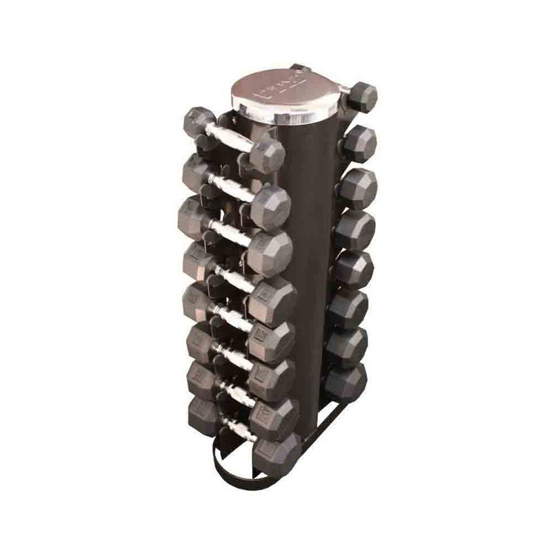 VTX by Troy 3 lb to 25 lb 8 Sided Rubber Encased Dumbbell Set with Vertical Rack