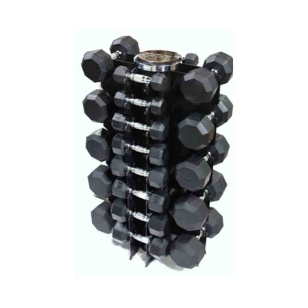 VTX by Troy 3 lb to 50 lb 13 Pair 8-Sided Rubber Encased Dumbbell Set with Vertical Rack