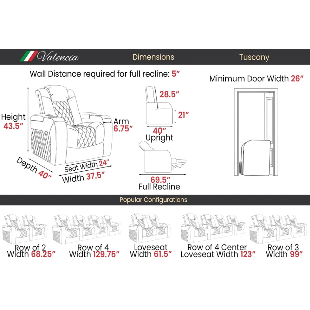 Valencia Tuscany Executive Heat & Massage Home Theater Seating