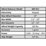 Tuxedo WB-953 Wheel Balancer - Hood Assembly Included WB-953