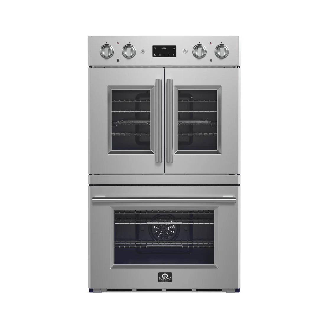 FORNO Gallico 30" 7.36 cu. ft. French Door Double Electric Wall Oven with Telescopic Racks, Air Fry, Self-Clean and Sous Vide, FBOEL1388-30