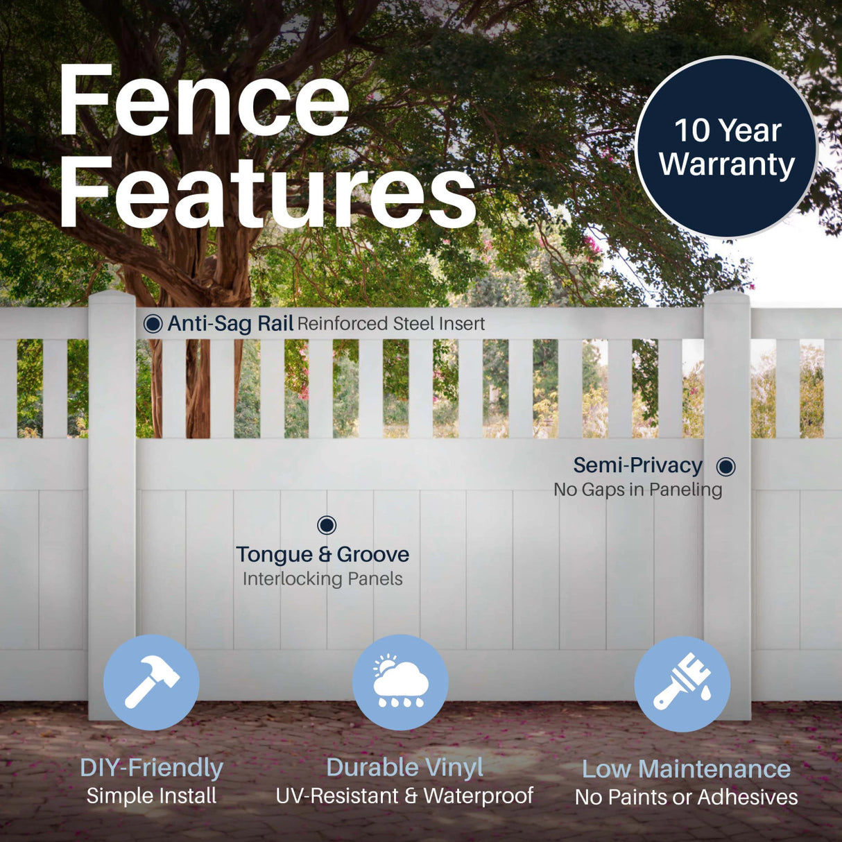 Aleko 6’ x 4’ Vinyl Semi-Private Fence – White - Denver Series