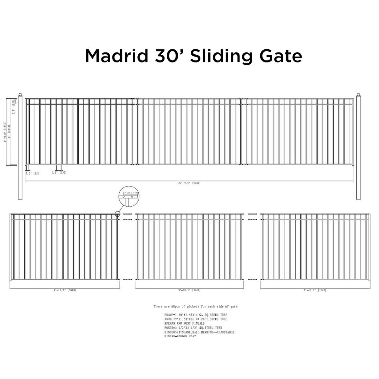 Aleko Steel Sliding Driveway Gate - MADRID Style - 30 x 6 Feet
