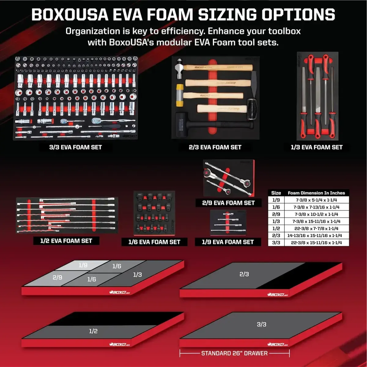Boxo 10-Piece 3/8"-Drive Impact Driver Set with Special Rounded Head Fastener Sockets | 1/9th EVA Foam