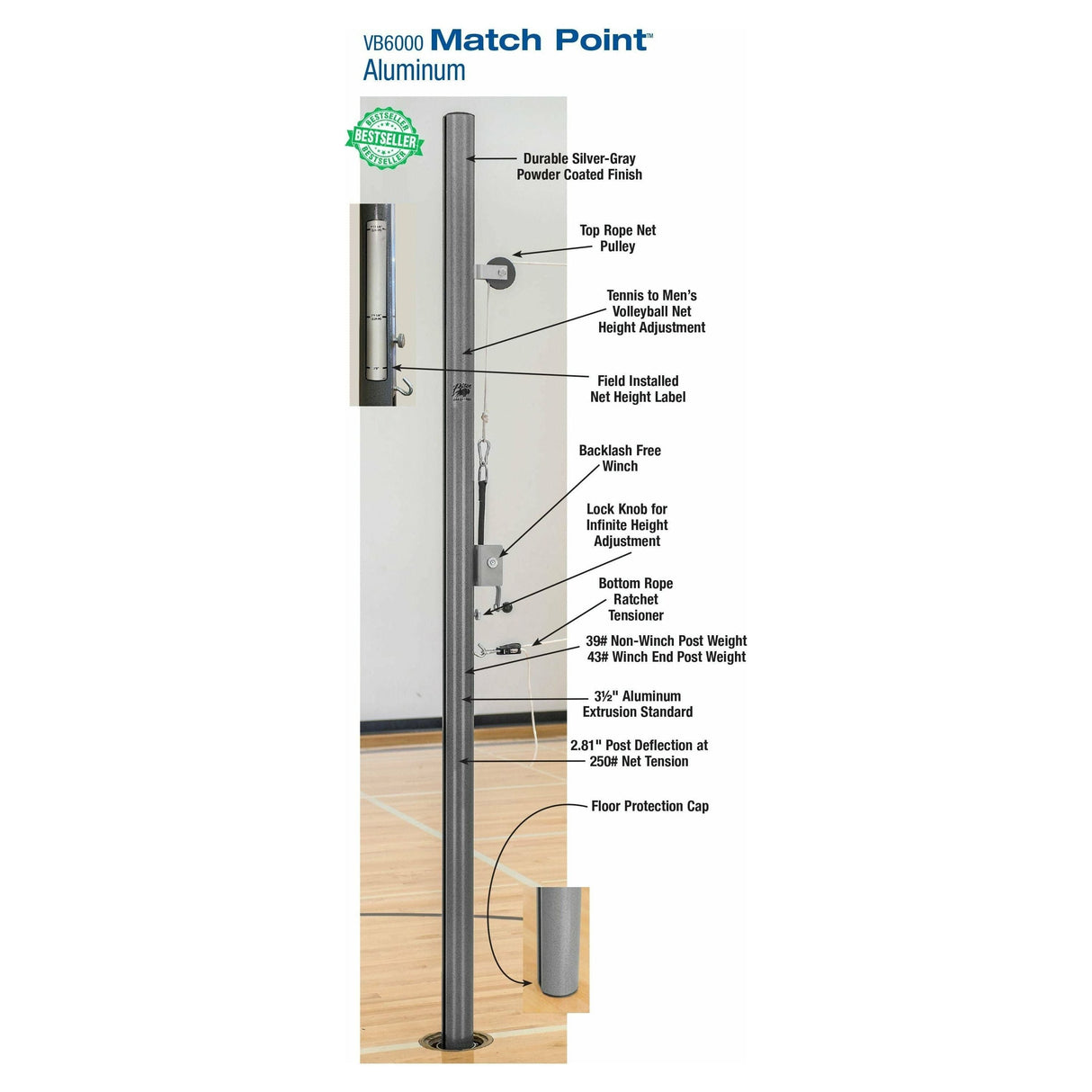 Bison 3 1/2" Match Point Aluminum Complete Volleyball System VB6000