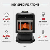 ComfortBilt HP21 24" Black Wood Pellet Stove with Stainless Steel Trim
