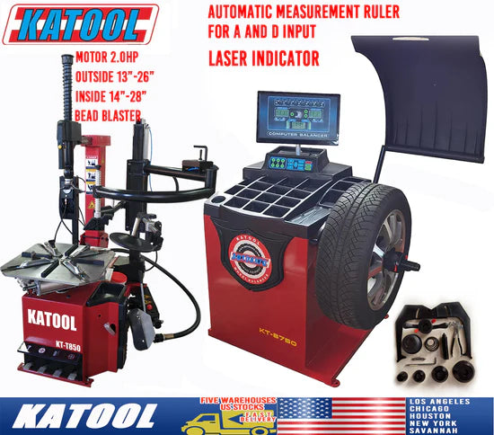 Katool KT-T850 Tilt-Arm Wheel Clamp Tire Changer Machine with Wheel Balancer KT-B750 Combo