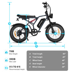 Happyrun Tank G60 Pro 1000W Moped Style Offroad Electric Bike Fat Tire