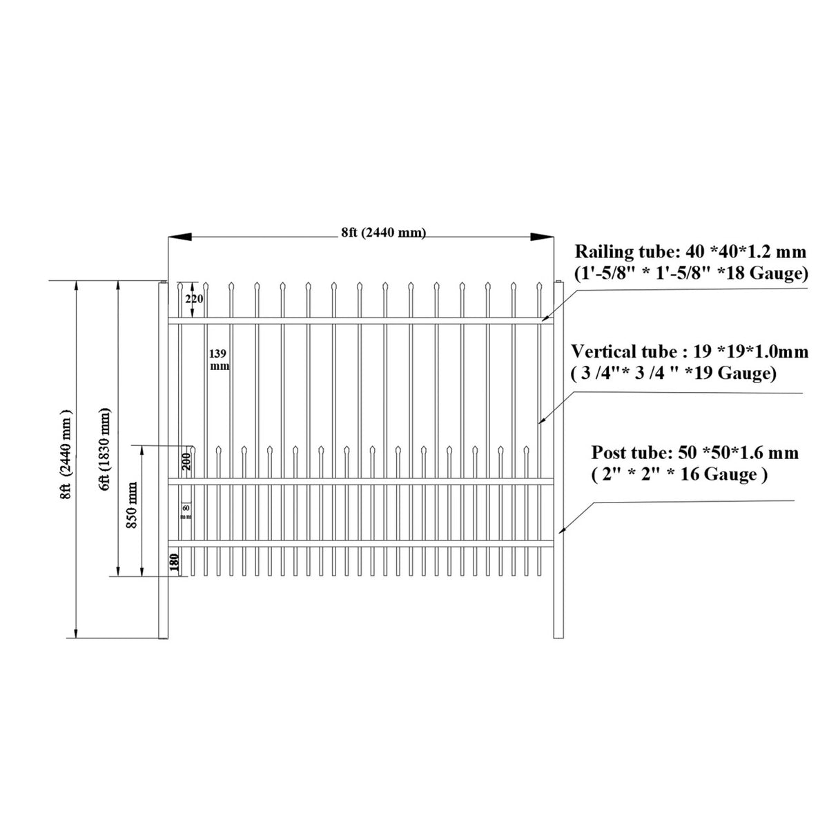 Aleko Commercial Grade 8-Panel Galvanized Steel Fence Kit - Riga – 8x6 ft. (each)
