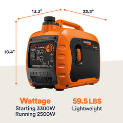 Generac Portable Inverter Generator, 3300i | With COsense 49ST/CSA