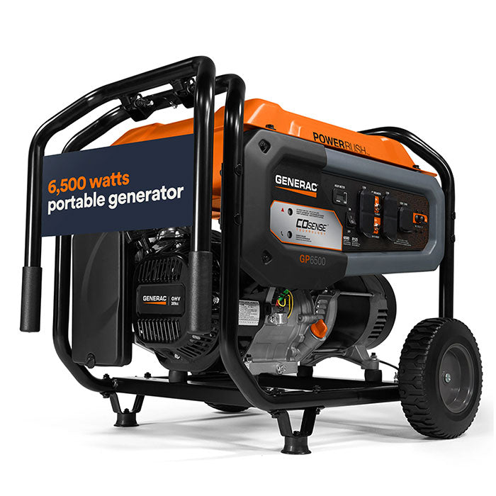 Generac Portable Generator, 6500W | Electric Start with COsense | 49ST/CSA