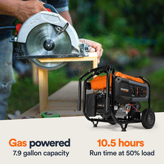 Generac Portable Generator, 8000W | Electric Start with COsense | 49ST/CSA