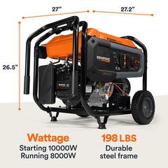 Generac Portable Generator, 8000W | Electric Start with COsense | 49ST/CSA