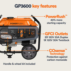 Generac Portable Generator, 3600W | With COsense | 49ST/CSA