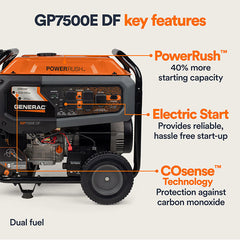 Generac Portable Generator, 7500W | Dual Fuel | With COsense