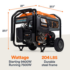 Generac Portable Generator, 7500W | Dual Fuel | With COsense