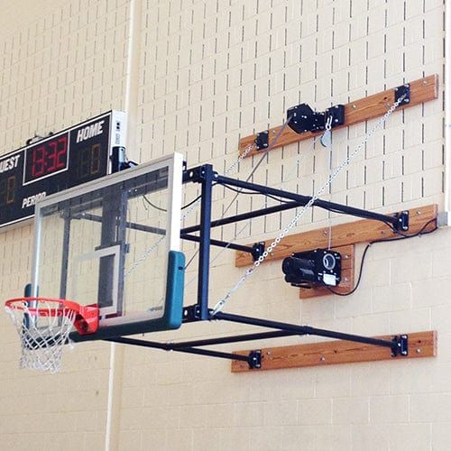 Jaypro Wall-Mounted Basketball Backstop Fold-Up Stationary Glass Backboard