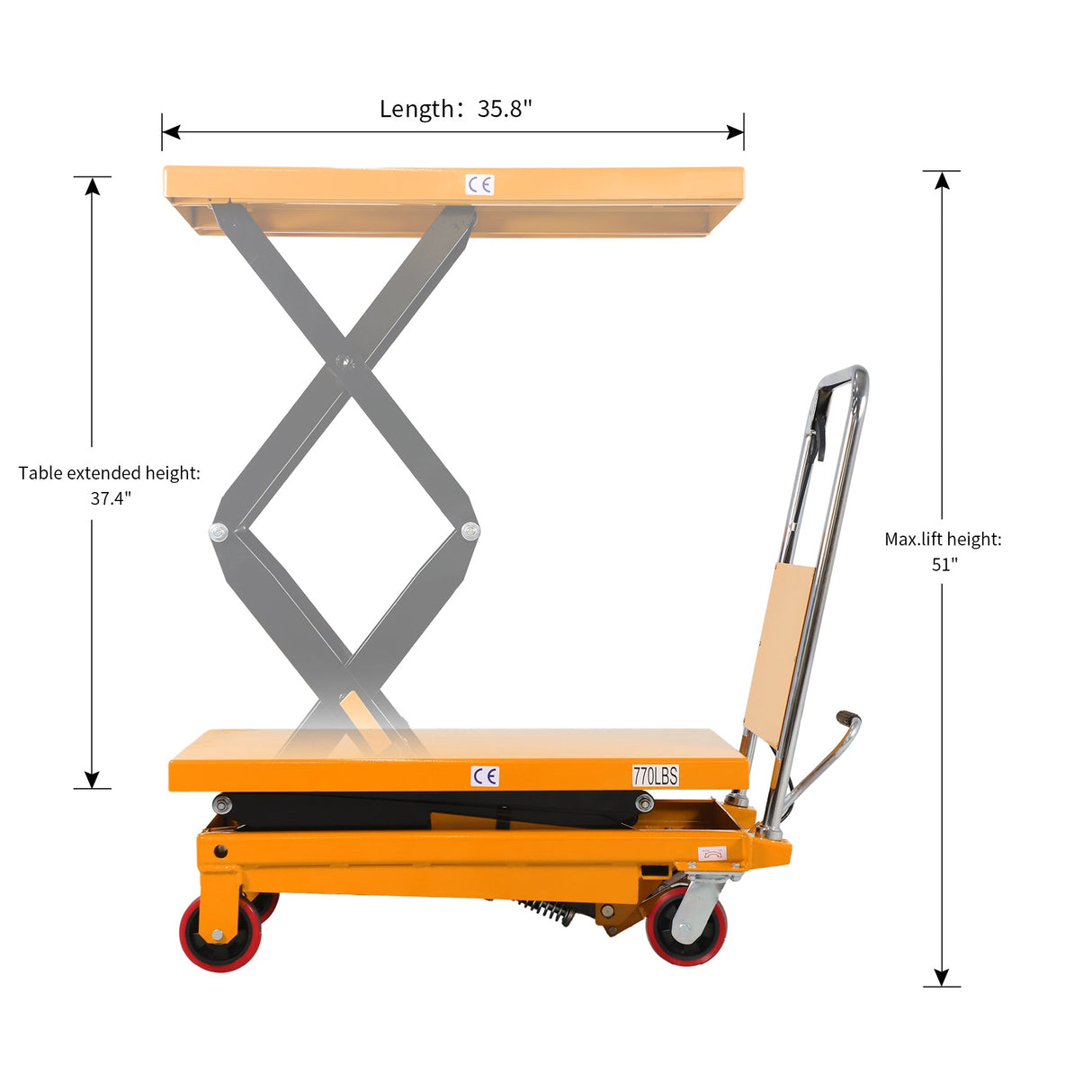 Apollolift Double Scissors Lift Table 770 lbs. 51.2" lifting height A-2007