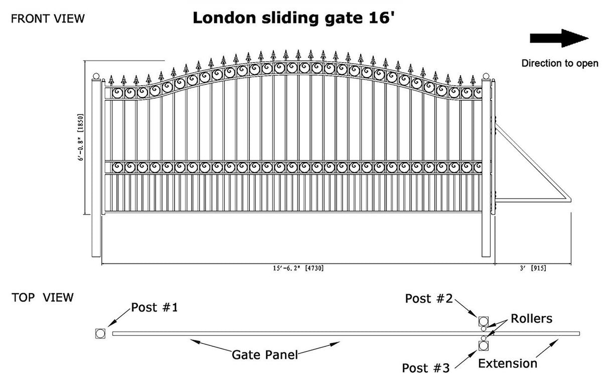 Aleko Automated Steel Sliding Driveway Gate and Gate Opener Complete Kit – LONDON Style – 16 x 6 Feet