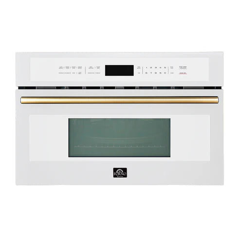 FORNO Espresso Oliena 30" 1.6 cu. ft. Built-In Microwave Oven in White with Silver Handles, FMWDR3093-30WHT