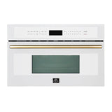 FORNO Espresso Oliena 30" 1.6 cu. ft. Built-In Microwave Oven in White with Antique Brass Handles, FMWDR3093-30WHT