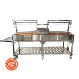 Open Fire Grill Tagwood BBQ24SS Double Argentine Santa Maria Grill 304 SS - Shared firebox - Height-adjustable grates - Interchangeable griddle -Meat hooks - Foldable side table and 6 heavy-duty swivel casters - PRE-ORDER