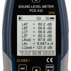 PCE 432 Class 1 Decibel Sound Meter with GPS (22 - 136dB)