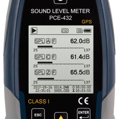 PCE 432 Class 1 Decibel Sound Meter with GPS (22 - 136dB)