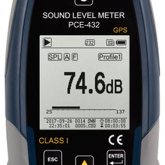 PCE 432 Class 1 Decibel Sound Meter with GPS (22 - 136dB)