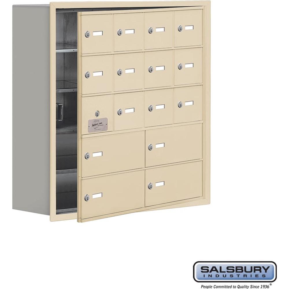 Recessed Mounted Cell Phone Locker with 12 A Doors (11 usable) 4 B Doors in Aluminum - Keyed Locks by Salsbury