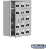 Recessed Mounted Cell Phone Storage Locker with 15 A Doors (14 usable) in Aluminum - Keyed Locks by Salsbury